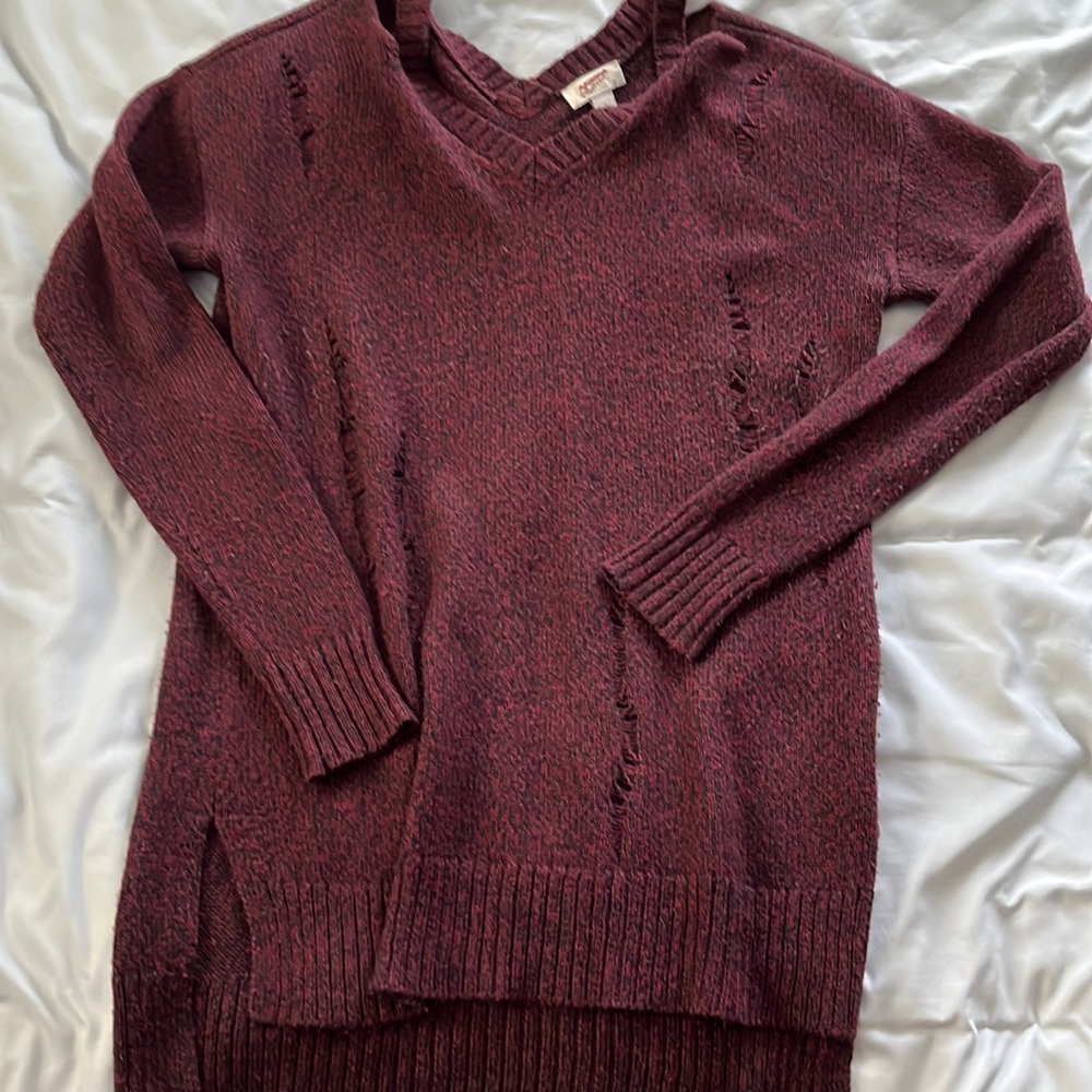 Maroon/Black Tunic Sweater with distressing